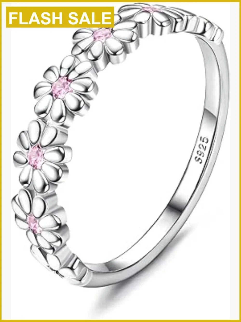 Daisy Flower Cubic Zirconia Stacking Ring 18K Gold Plated 925 Sterling Silver